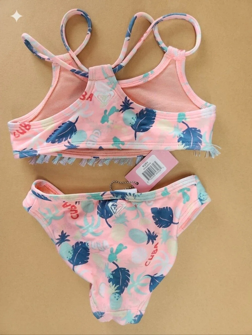 Roxy Pink Tropical Fringe Girls Two-Piece Swim Set